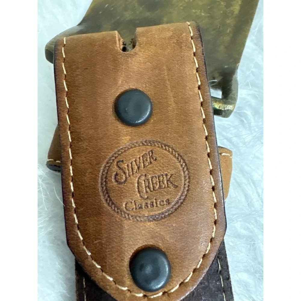 Silver Creek Classics Mens Brown Leather Western Belt Horse Buckle 44 USA Made